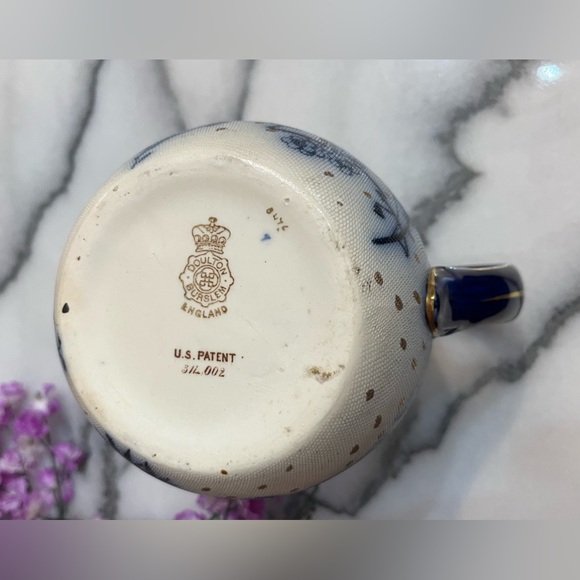 Antique ROYAL DOULTON BURSLEM 6.25” PITCHER England. Cobalt Blue, White & Gold - Picture 9 of 10
